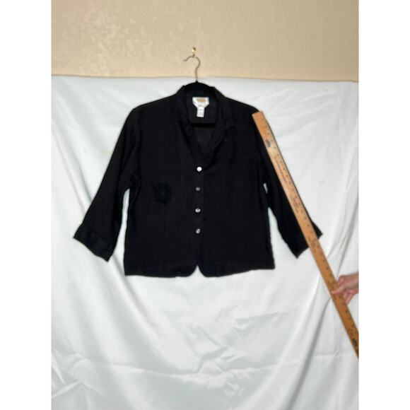 Talbots womens size 14 top black 100% Irish linen button-up - Picture 4 of 8